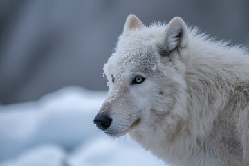 Obraz premium Close-up portrait of an arctic wolf in a snowy winter landscape