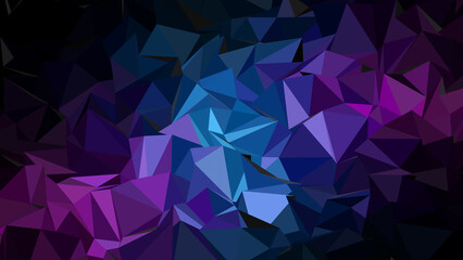 Abstract. 3D. Geometric. A dark and chaotic abstract background with a 3D low poly pattern in blue and magenta, great for a futuristic gaming theme, a modern tech presentation, or a creative poster.