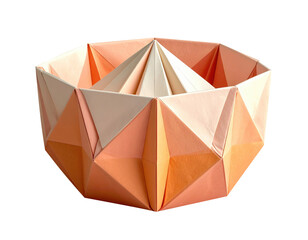 Geometric origami bowl folded paper pastel orange cream polygonal design faceted shape handmade craft modular pattern decorative container modern minimal