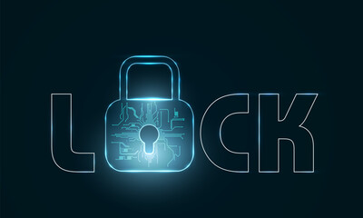 Shining Lock with letters on the dark background. Vector