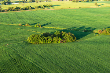Aerial photograph of large arable areas