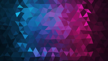 Vibrant. Geometric. A dark abstract background with a vibrant low poly pattern of teal and magenta, ideal for a futuristic tech presentation, a music event, or a gaming website banner.