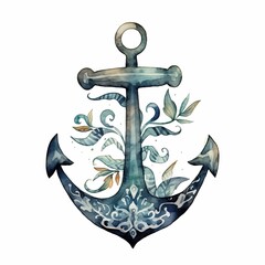 A sea anchor wrapped in a rope is depicted in watercolor on a white background.