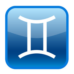 Gemini zodiac sign symbol icon on a blue gradient background