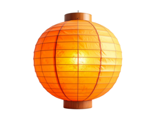 Glowing orange lantern isolated against transparent background for various design projects