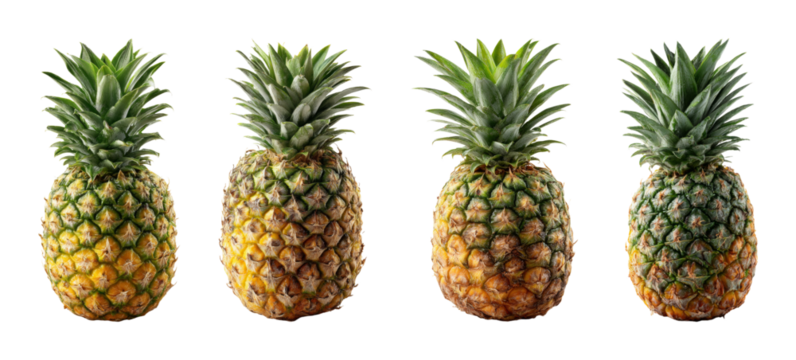 Ripe tropical pineapple arranged in a clean composition, vibrant and fresh, isolated on black for versatile design use PNG set with transparent background