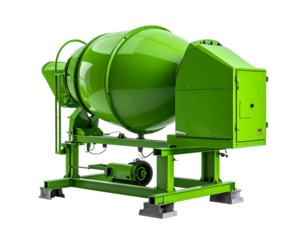 Green cement mixer isolated transparent background construction equipment