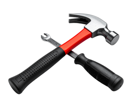 Hammer and screwdriver crossed tools icon on transparent background