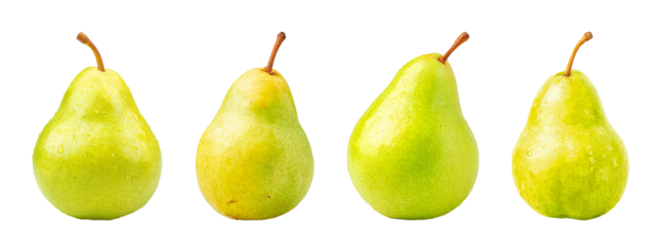 Fresh, juicy green pear with water drops, bright studio lighting, isolated on black, perfect for healthy food or beverage projects PNG set with transparent background