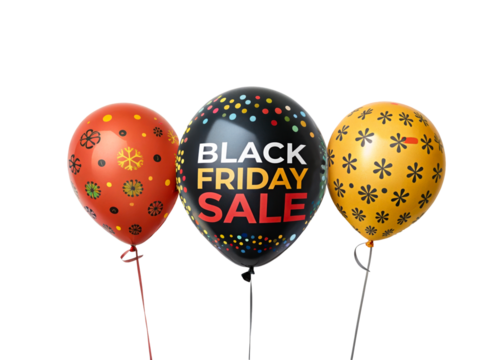 Three party balloons with Black Friday Sale message