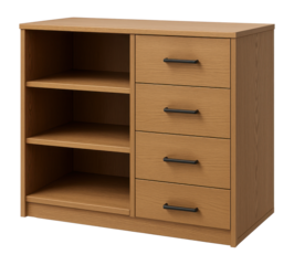 A versatile dresser for studio apartments featuring open shelves and a mix of drawers and