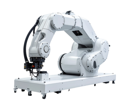 Industrial robotic arm illustration on transparent background