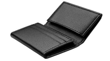 Black leather card holder case isolated on transparent background