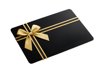 Black gift card with golden ribbon and bow