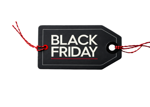 Black Friday sales tag with red string