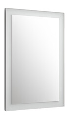 Wall-mounted mirror with frosted glass trim, perfect for modern city apartment bathrooms.