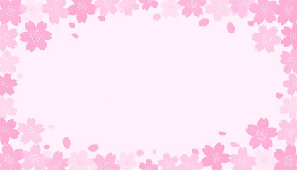 A delicate, pastel-pink illustration depicts a border of stylized blossoms and falling petals, surrounding a soft, blank center