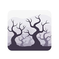 Minimalist Silhouette Tree Landscape Moody Spooky Forest Graphic Illustration