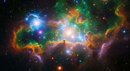 Spectacular cosmic cloud nebula formation with bright stars and vibrant colors