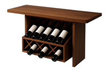 A bar table featuring a built-in wine rack, perfect for home entertainment spaces.