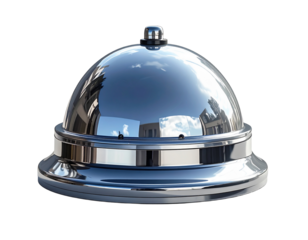 Shiny silver cloche isolated on transparent background for food service design