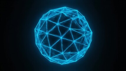 Glowing geometric sphere radiates vibrant blue light, showcasing network of triangular facets against dark background, embodying futuristic digital atmosphere of technology and innovation - Powered by Adobe