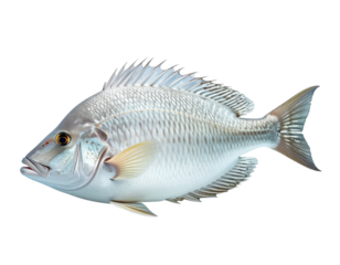 Silver fish illustration on transparent background aquatic animal concept