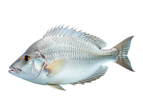 Silver fish illustration on transparent background aquatic animal concept