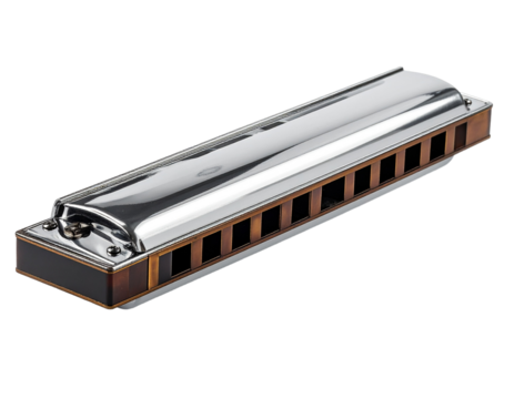 Silver harmonica isolated on transparent background