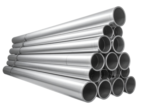 Stack of cylindrical metal pipes isolated on transparent background - Powered by Adobe