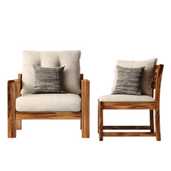 Modern Wooden Sofa and Chair Furniture Set Isolated on White Background