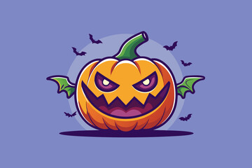 pumpkin with hollow glowing eyes stitched jagged smile