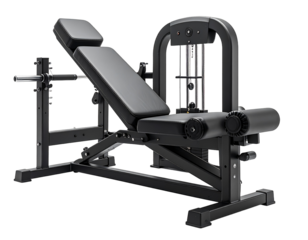 Weight bench and equipment for physical training isolated on transparent background