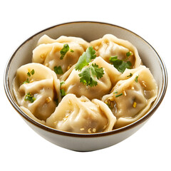 Delicious Bowl of Steamed Dumplings with Fresh Coriander Garnish