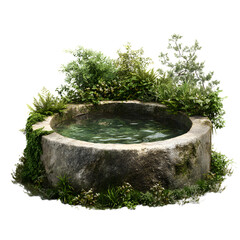 Circular Stone Well with Clean Spa Water, Relaxing and Tranquil Landscape