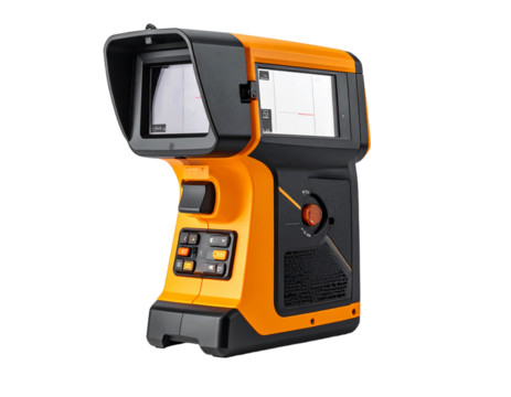 Yellow and black industrial measuring device isolated on transparent background