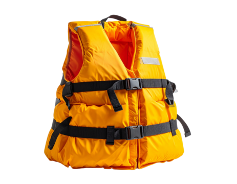 Yellow life vest isolated on transparent background safety equipment concept