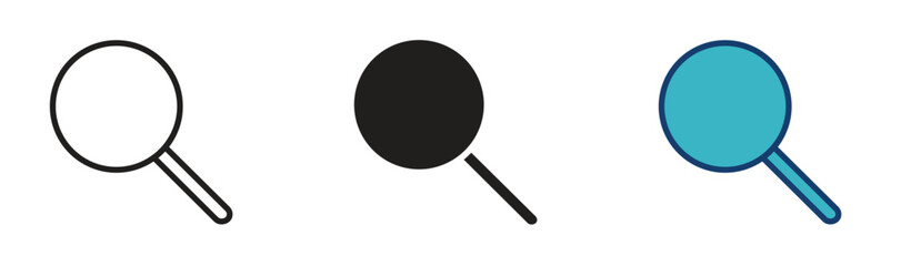 search icon set. Magnifying glass loupe sign symbol, magnifier icon different colors for app and web interface, vector illustration.

