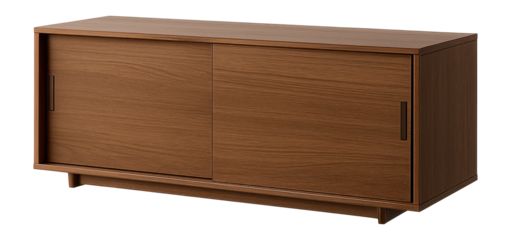 A compact sideboard with sliding doors, perfect for storing kitchen essentials in small