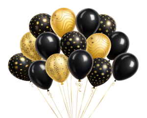 Festive Black and Gold Balloons Floating Together