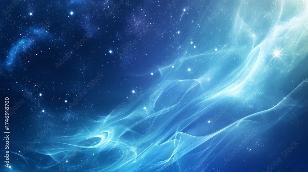 Wall mural bright blue glowing nebula in outer space with sparkling stars, abstract cosmic background