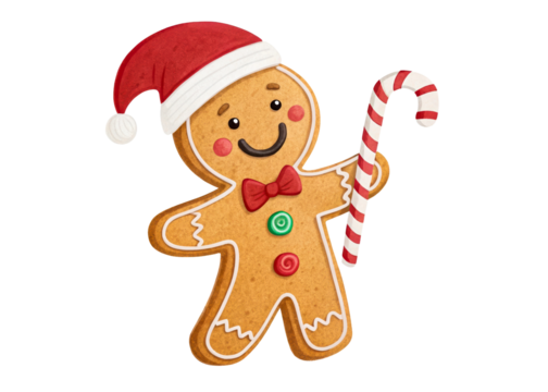 Gingerbread man with Santa hat and candy cane