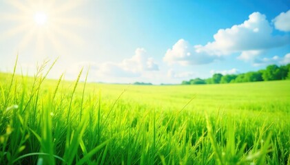 A refreshing breeze blows across a sun-drenched field, rustling the tall grass and creating a cool, calming atmosphere Perfect for summer, nature, and relaxation themes , plants, sun