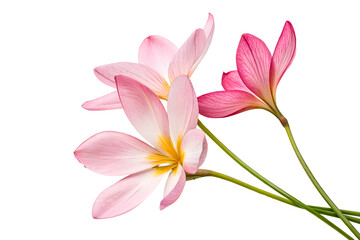 Three Pink Zephyranthes Flowers with Scattered Petals