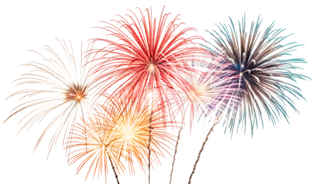 Explosion of vibrant fireworks illuminating the sky