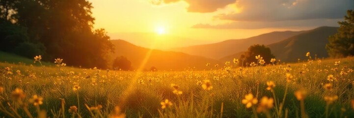 A serene landscape bathed in golden sunlight, symbolizing peace and blessings after a religious service Perfect for concepts of faith, hope, and spiritual renewal , benediction, serenity