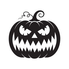 Spooky black silhouette of a jack o lantern with a scary face and jagged teeth