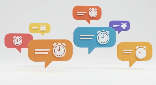 Colorful speech bubbles with clocks indicating pending notifications