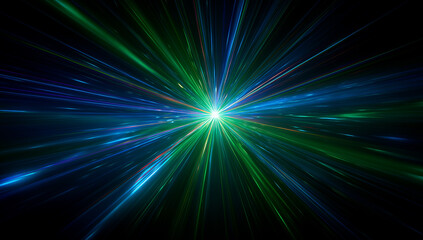 Obraz premium Colorful laser beams radiating outwards from a central point, creating a dynamic and vibrant space