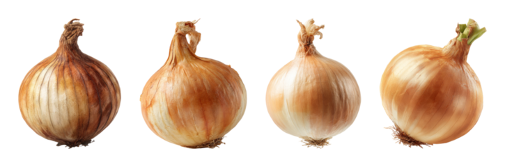 Natural golden onion with skin texture, clean and crisp lighting, isolated on black background for culinary use, PNG set with transparent background